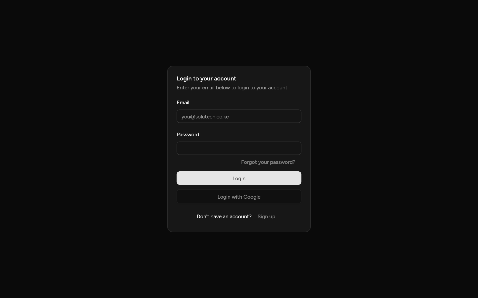 login-01, as it looks in an app, dark