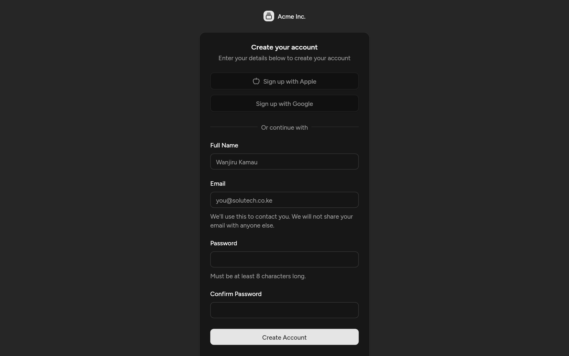 signup-03, as it looks in an app, dark