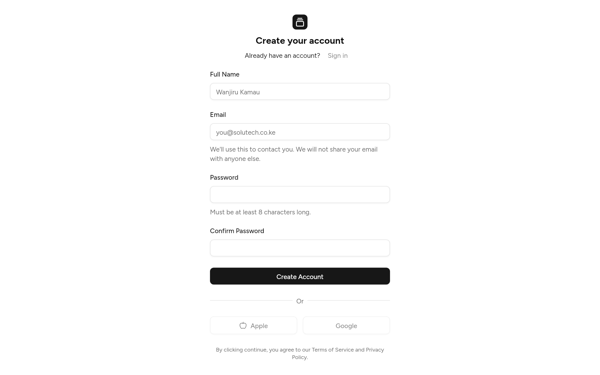 signup-05, as it looks in an app