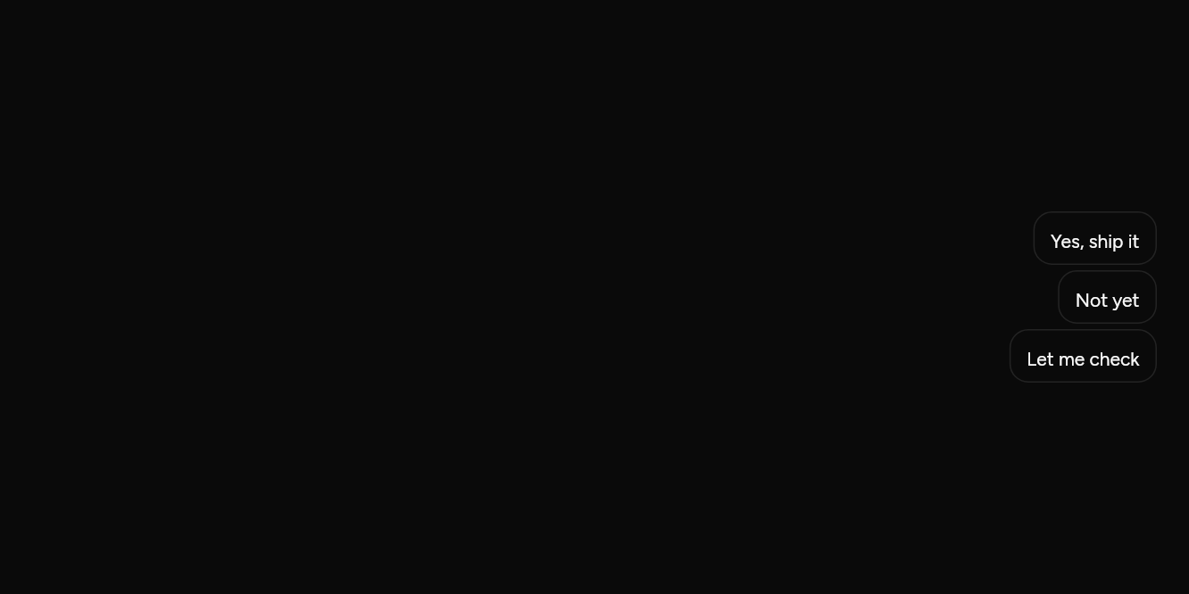 Suggested replies, as it looks in an app, dark