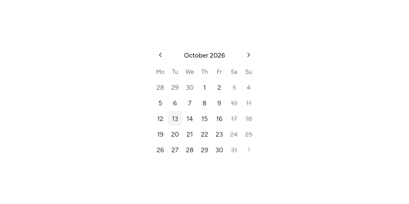Days that cannot be picked, as it looks in an app