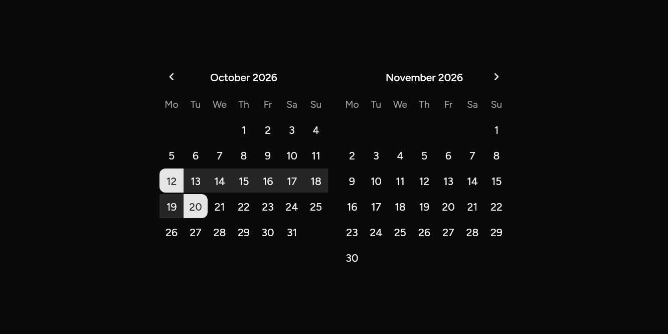A span of days, as it looks in an app, dark