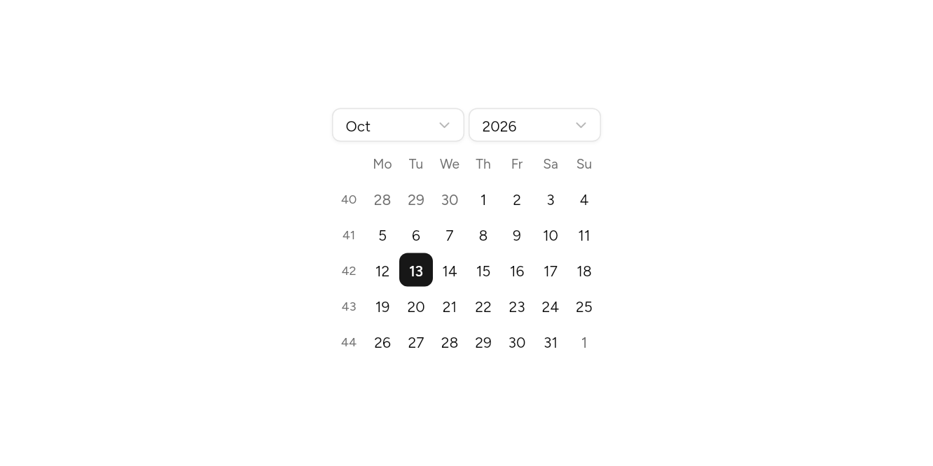Week numbers and dropdowns, as it looks in an app