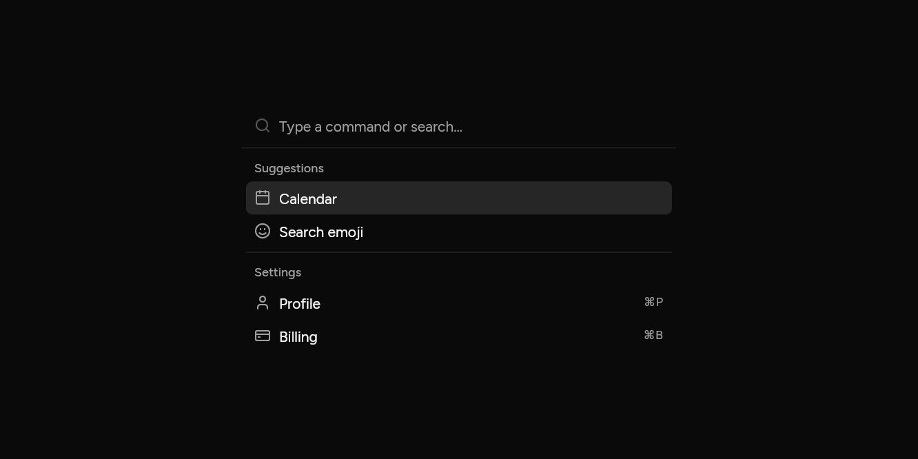 Groups and shortcuts, as it looks in an app, dark