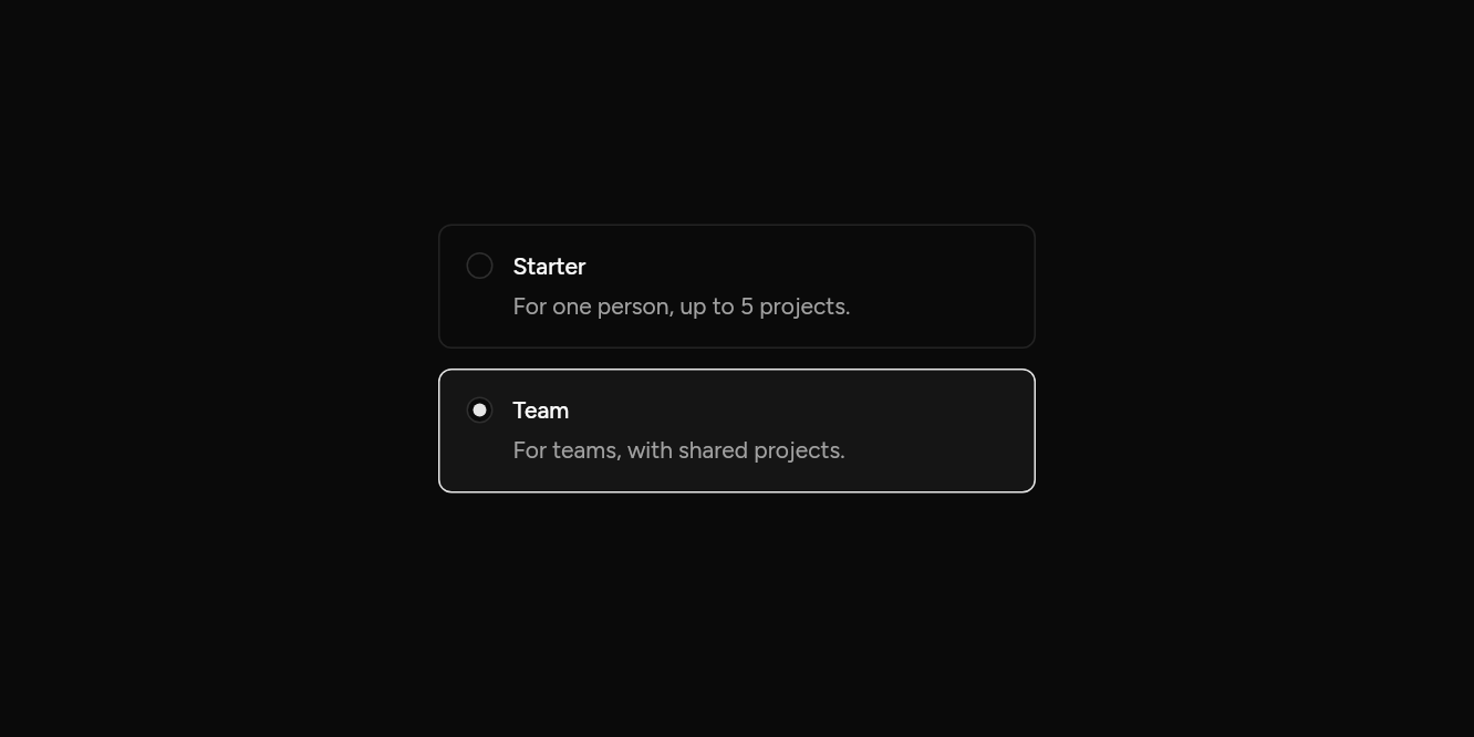 Choice cards, as it looks in an app, dark