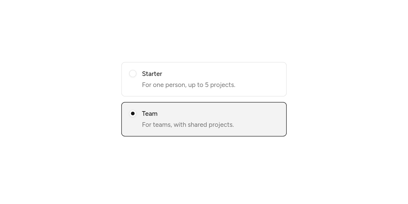 Choice cards, as it looks in an app