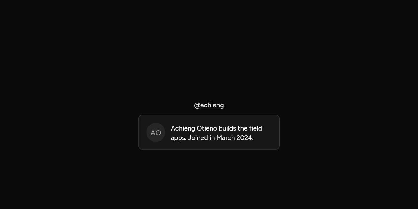 A profile, as it looks in an app, dark