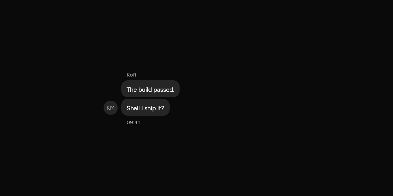 A run from one sender, as it looks in an app, dark