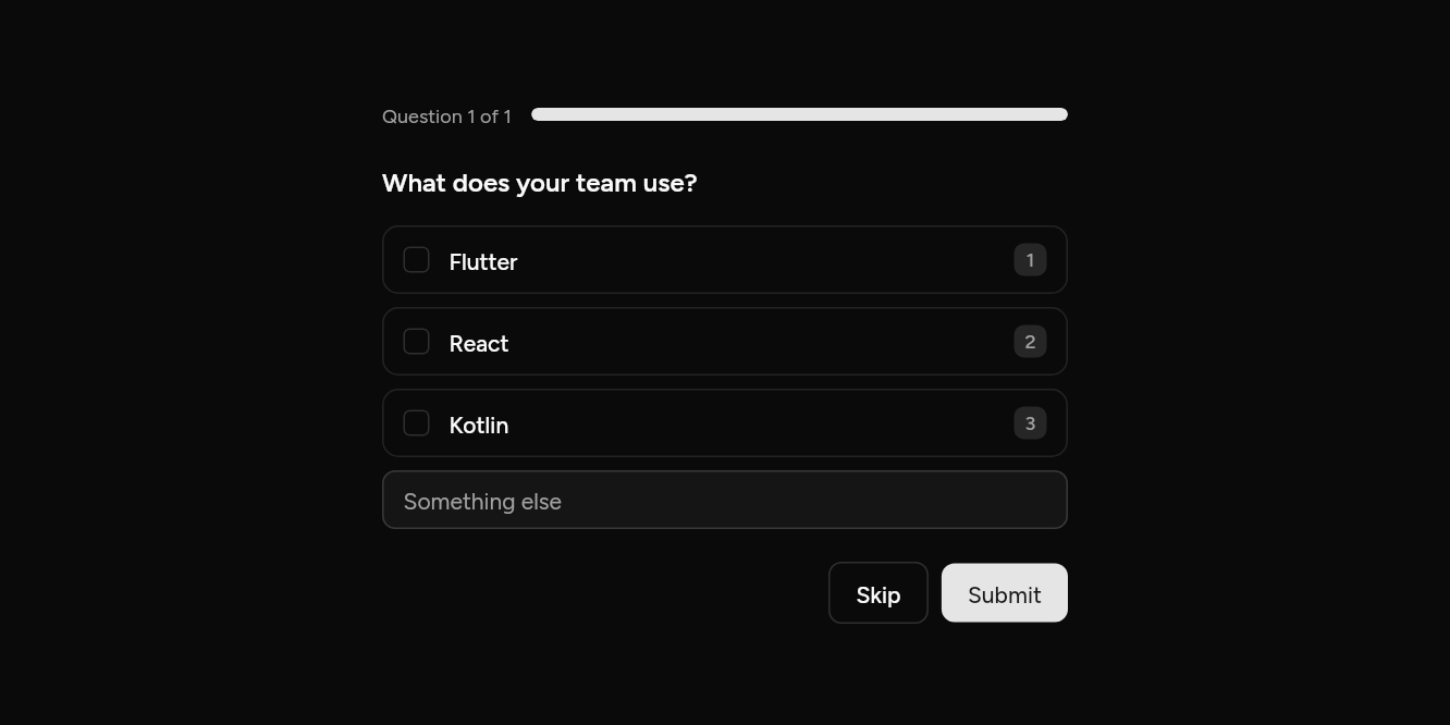 Several answers, keys by number, as it looks in an app, dark
