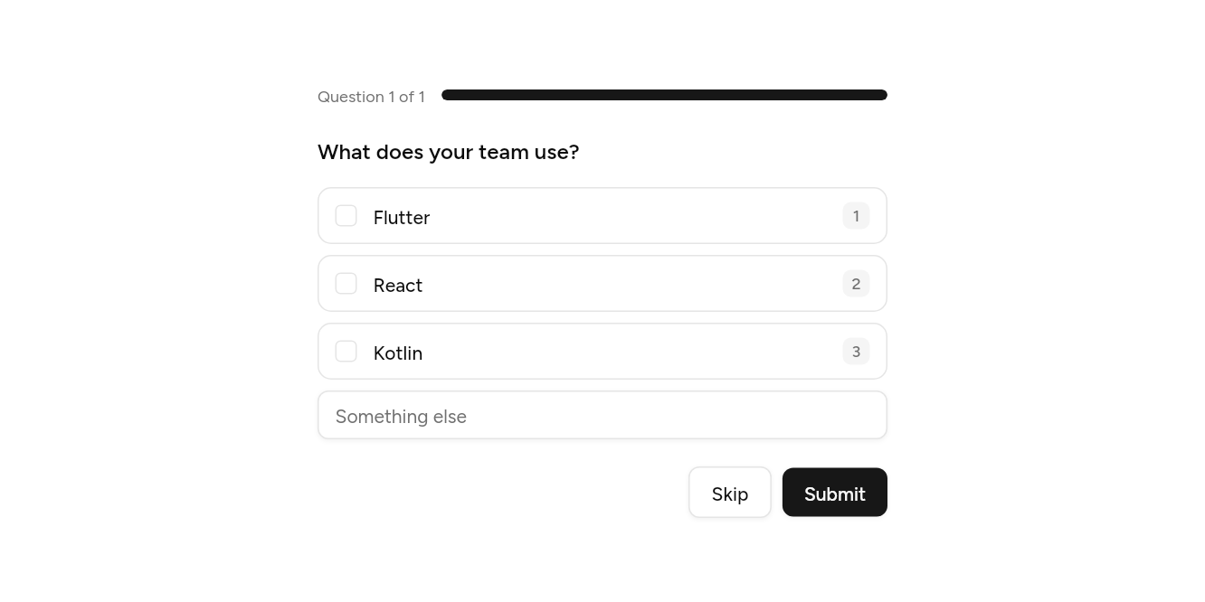 Several answers, keys by number, as it looks in an app
