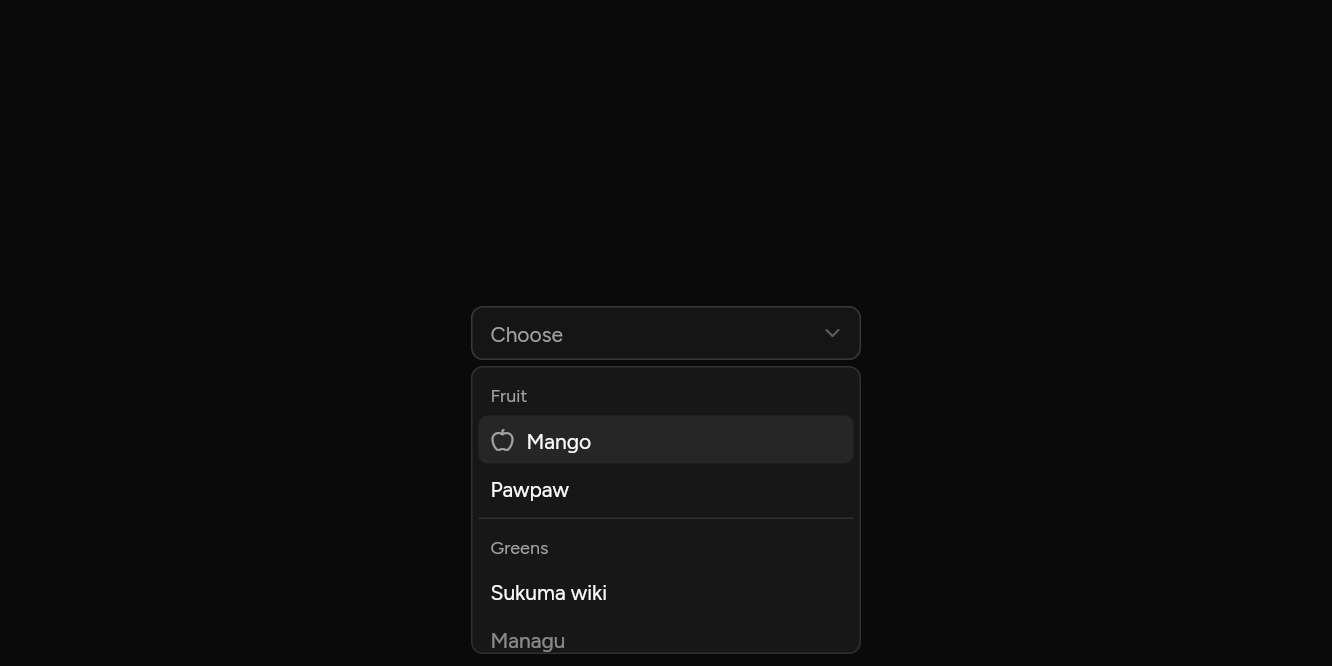 Groups and icons, as it looks in an app, dark