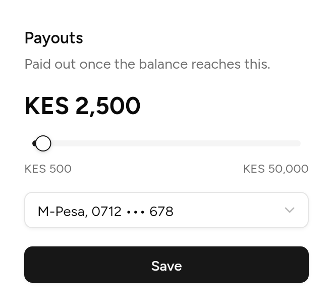 Payout settings with a slider, as it looks in an app