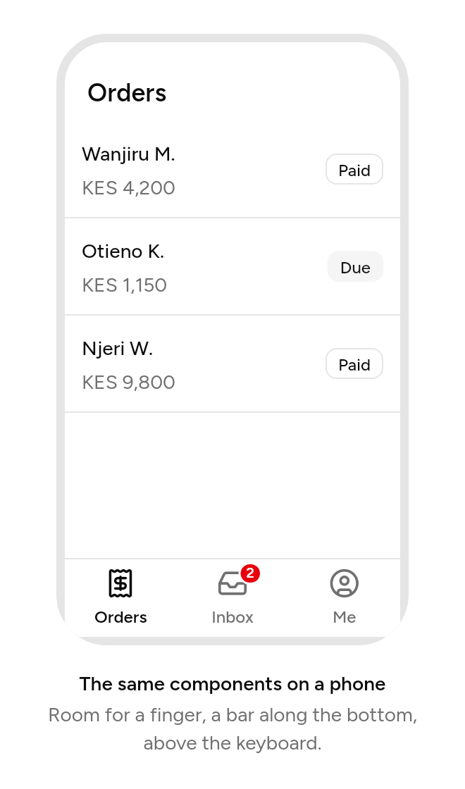 The same components as an app on a phone, as it looks in an app
