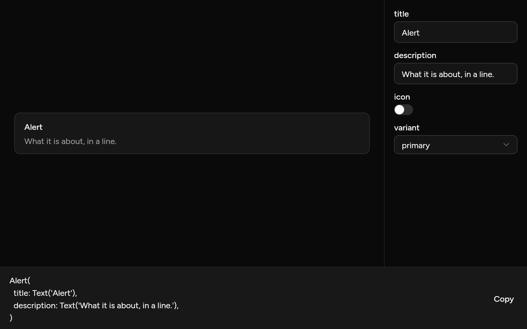Alert with controls, as it looks in an app, dark