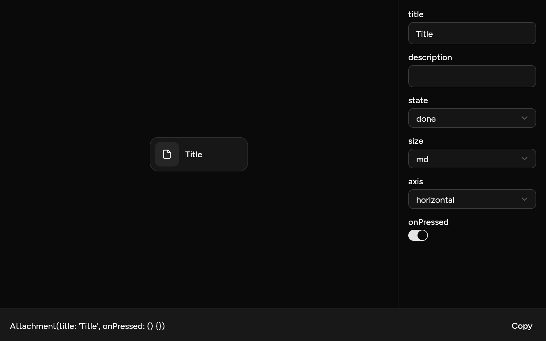 Attachment with controls, as it looks in an app, dark