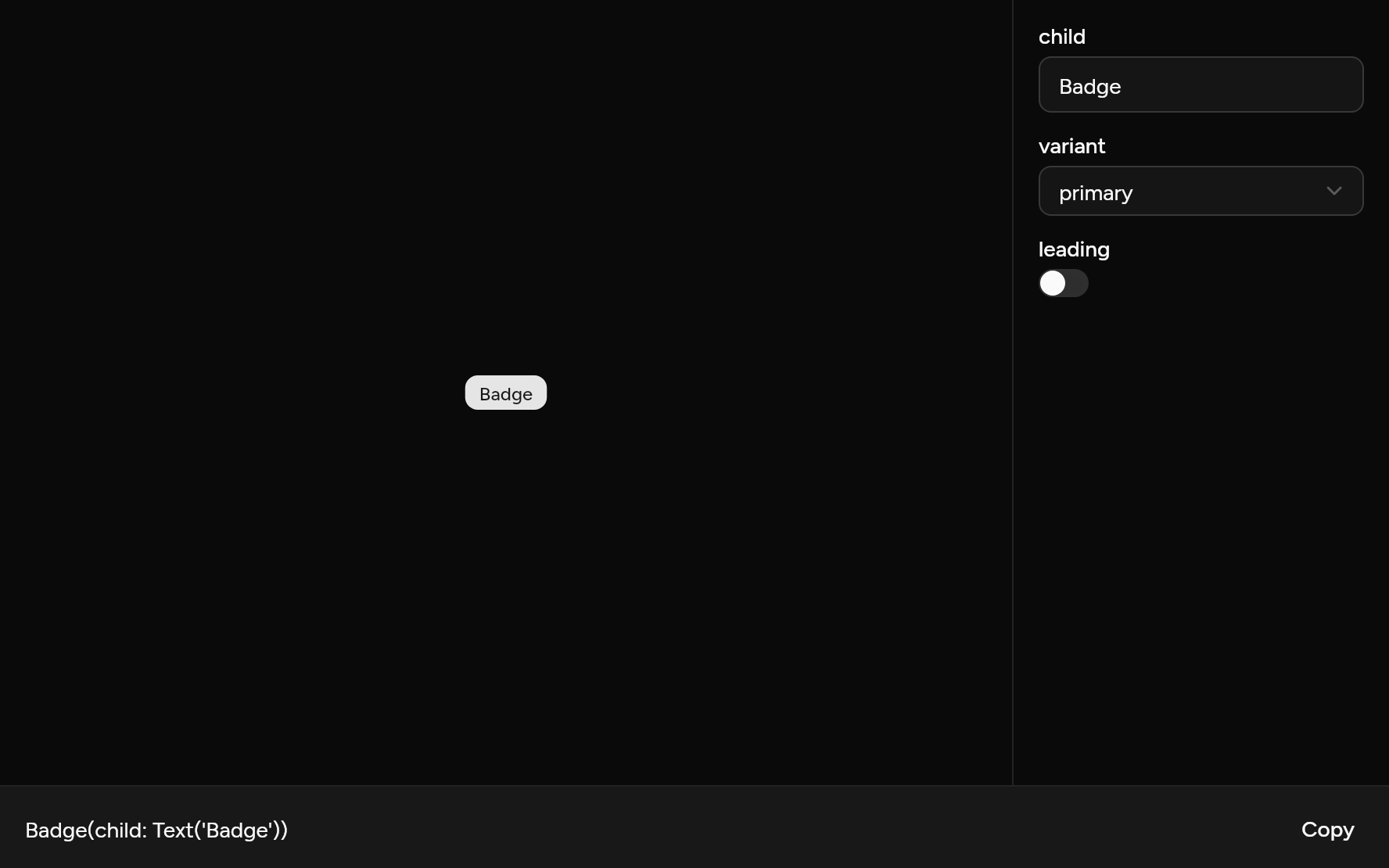 Badge with controls, as it looks in an app, dark