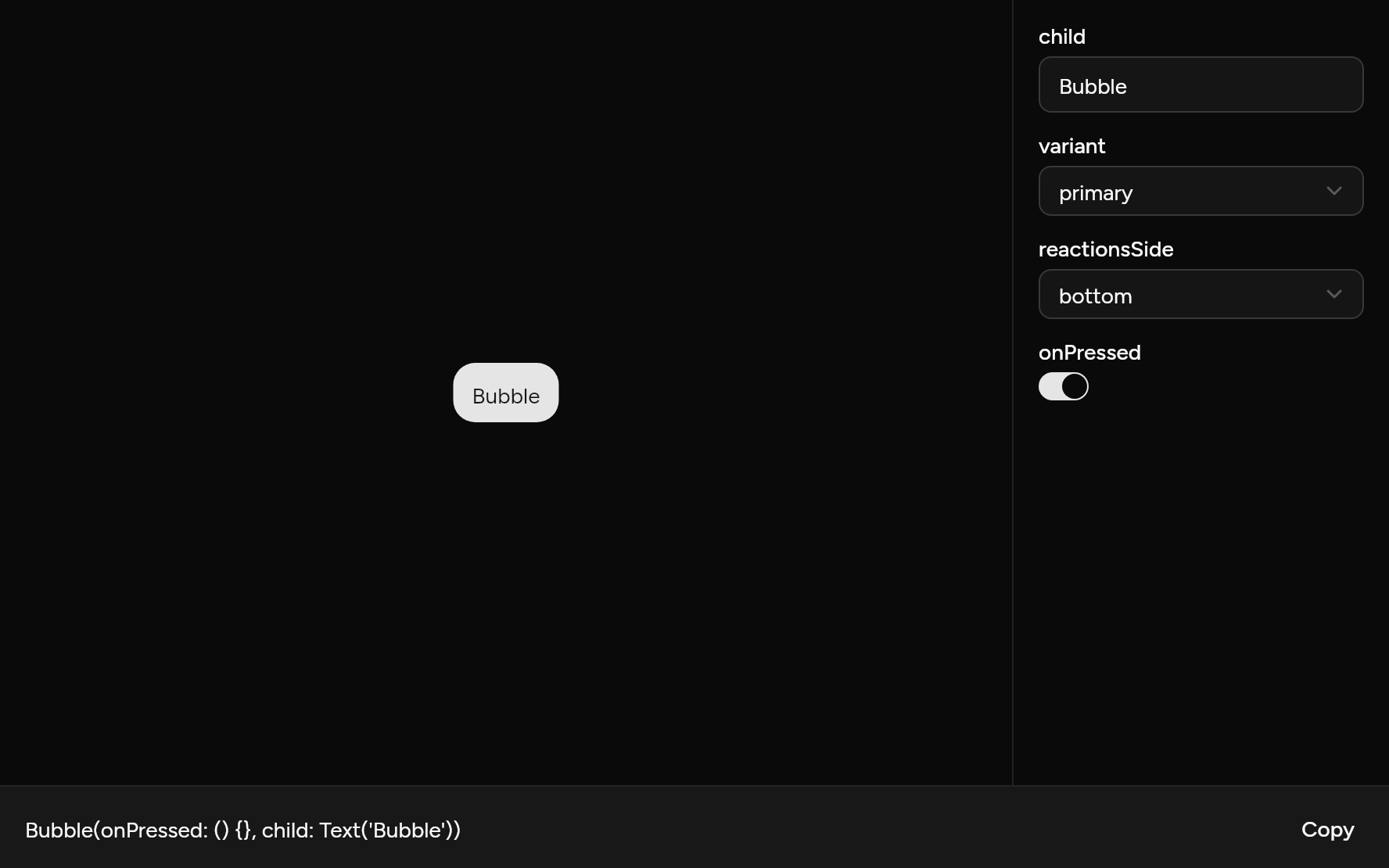 Bubble with controls, as it looks in an app, dark