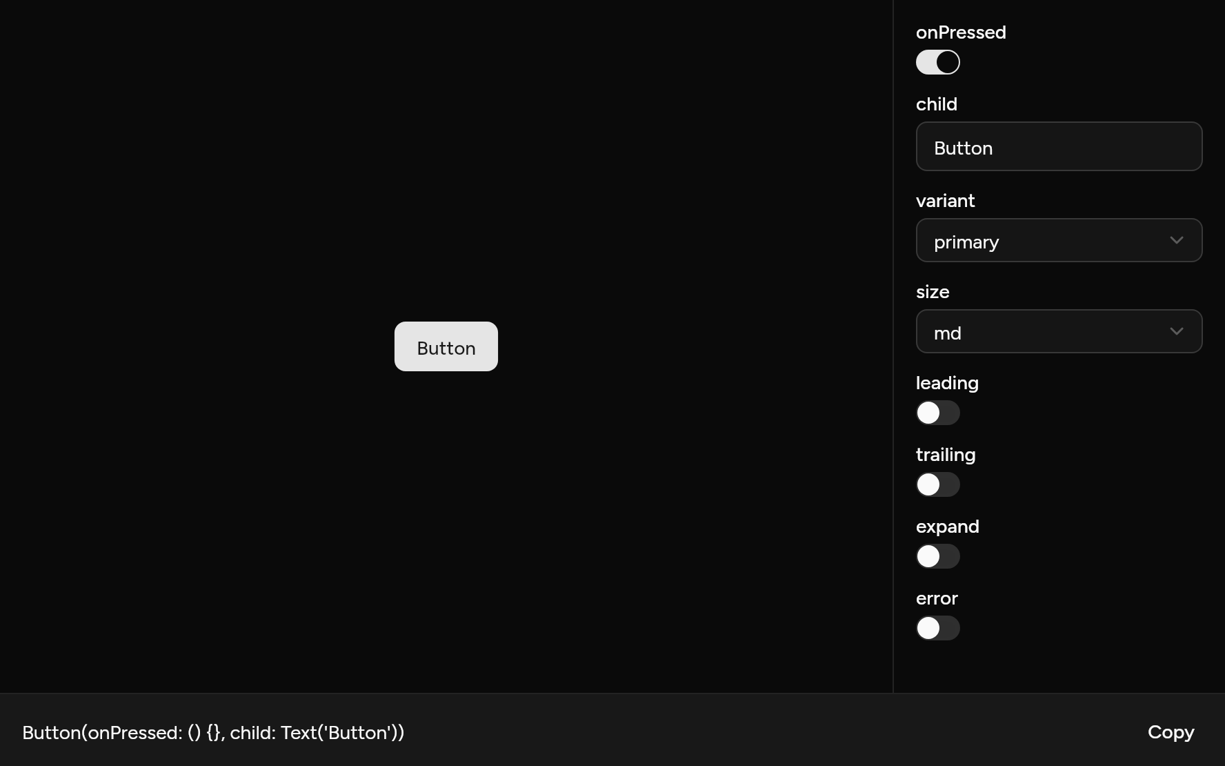 Button with controls, as it looks in an app, dark