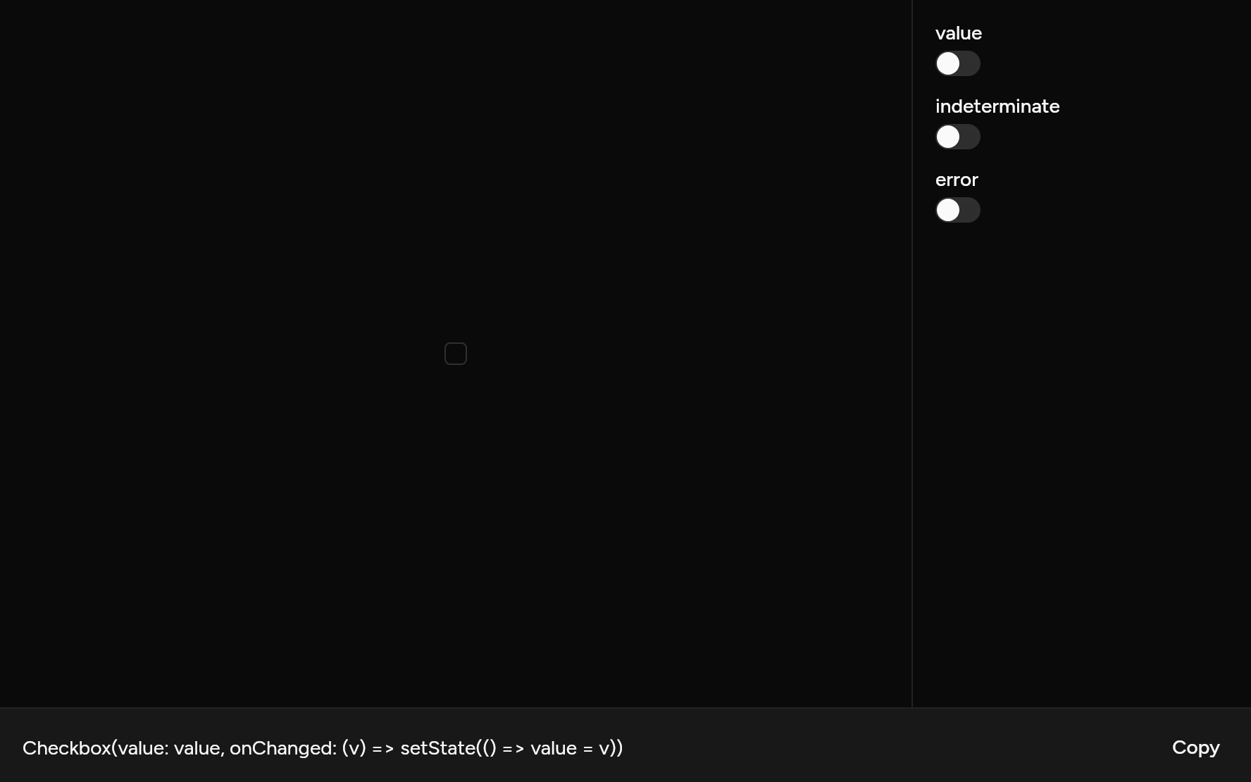 Checkbox with controls, as it looks in an app, dark