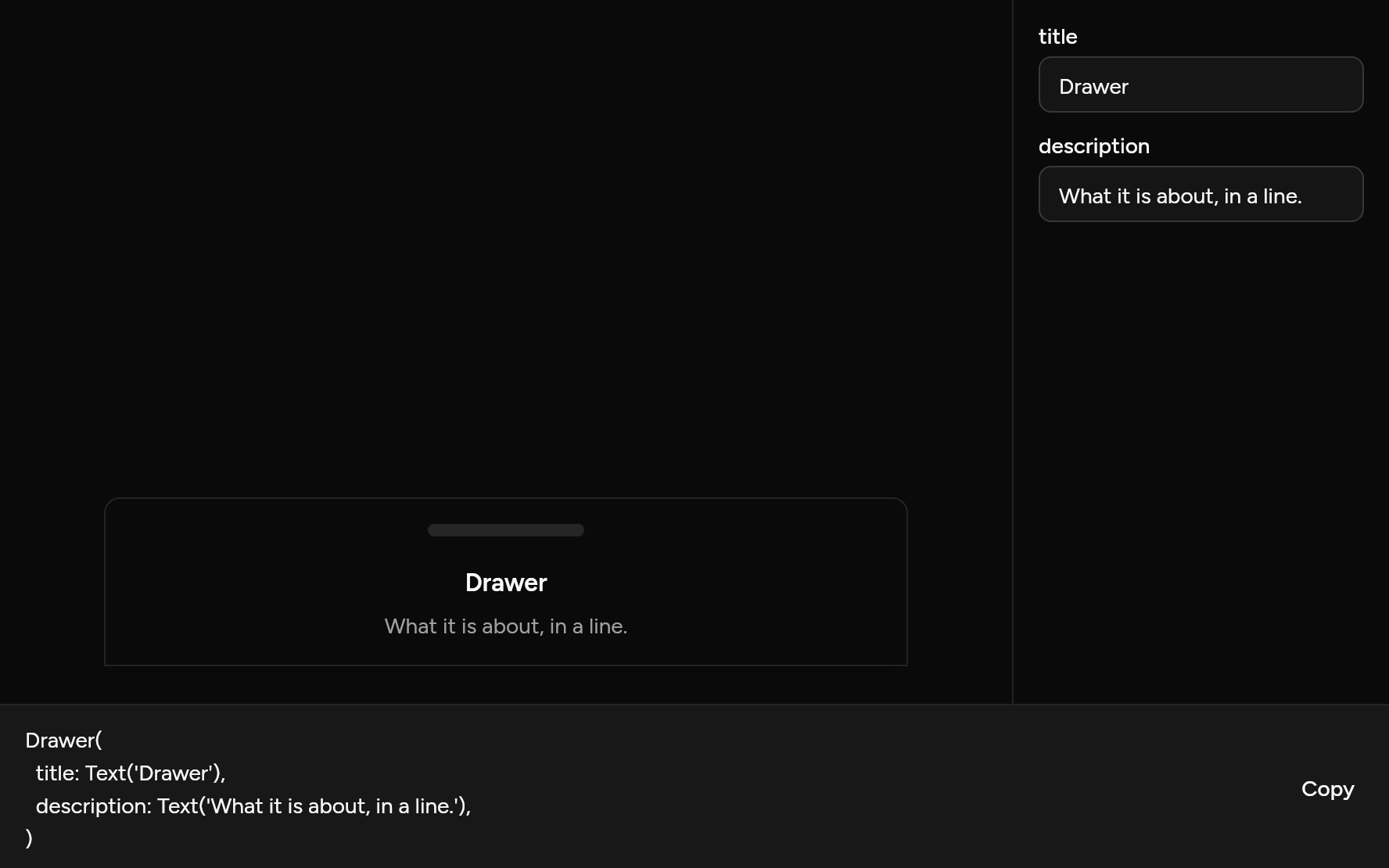 Drawer with controls, as it looks in an app, dark