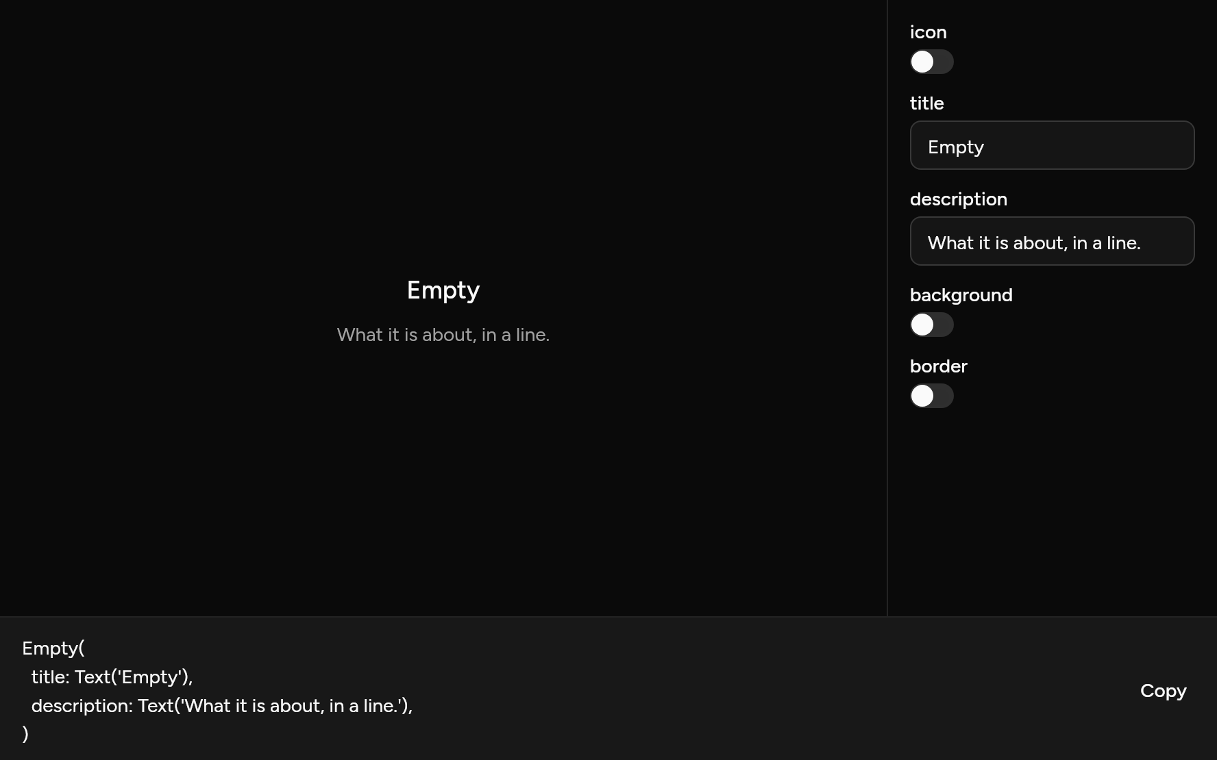 Empty with controls, as it looks in an app, dark
