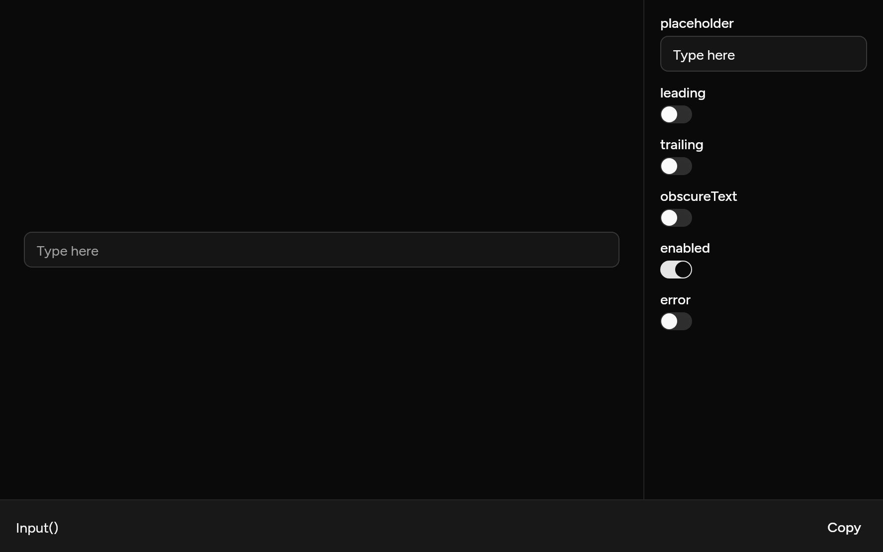 Input with controls, as it looks in an app, dark