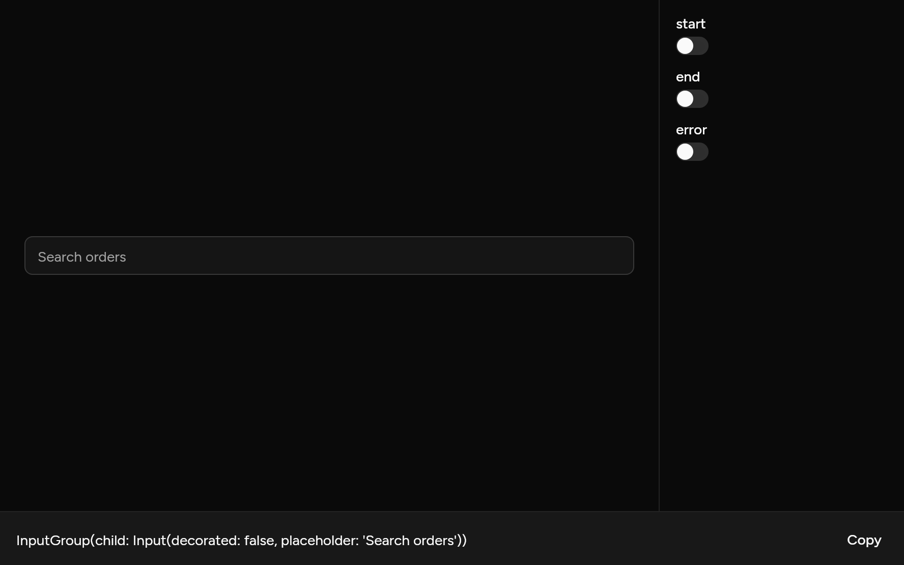 Input Group with controls, as it looks in an app, dark