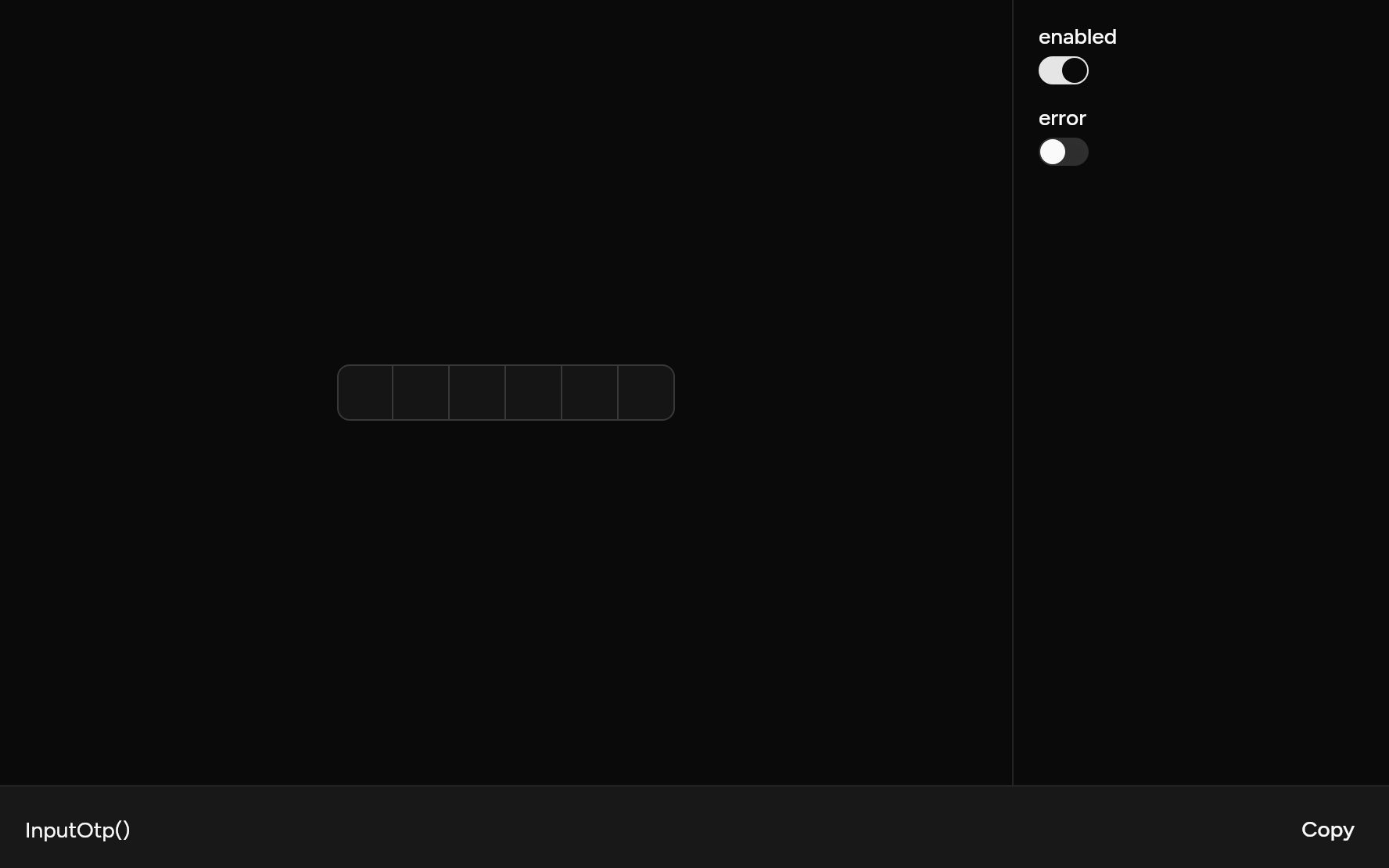 Input OTP with controls, as it looks in an app, dark