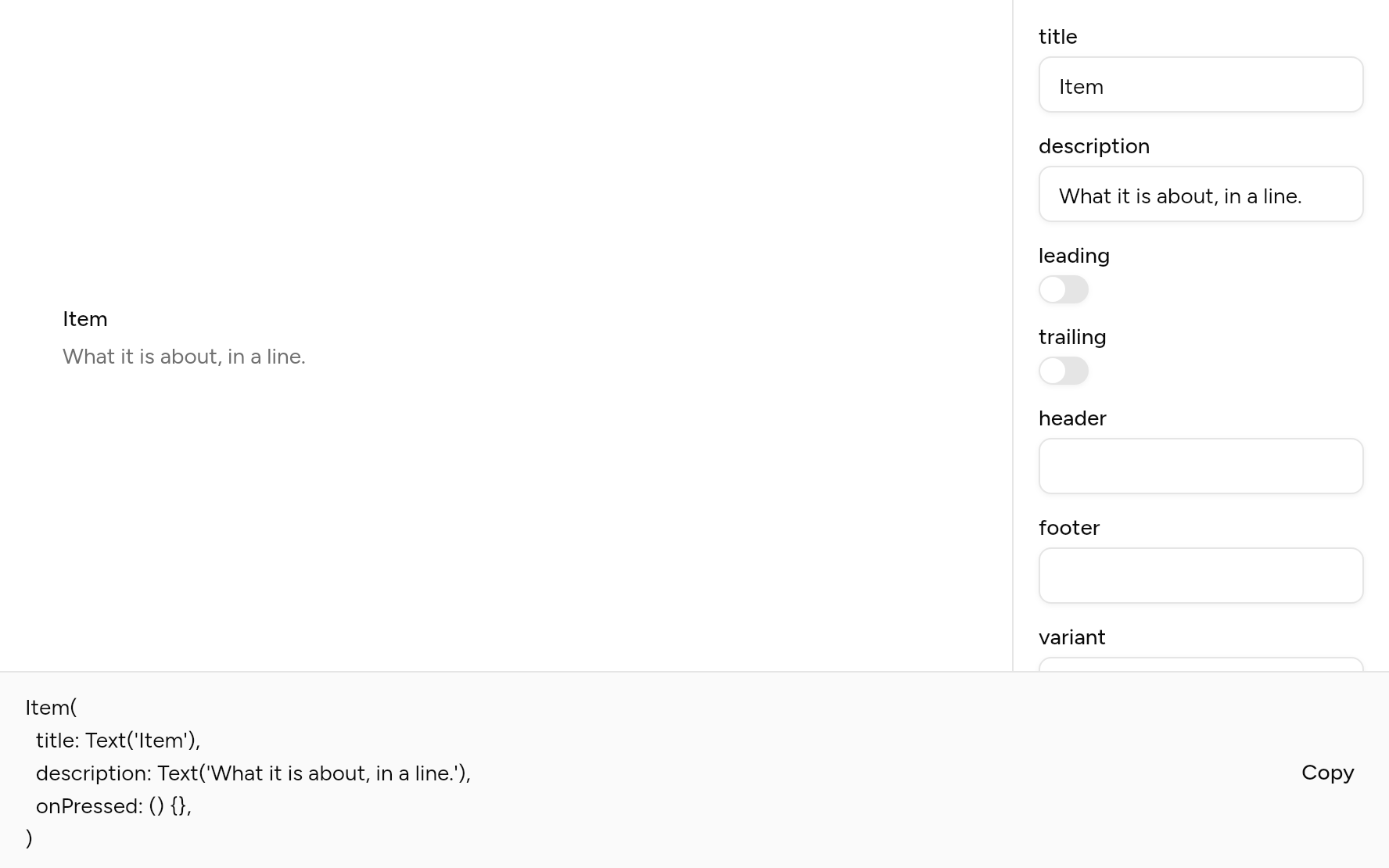 Item with controls, as it looks in an app