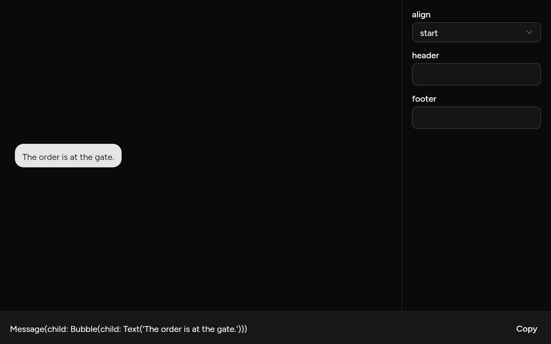 Message with controls, as it looks in an app, dark