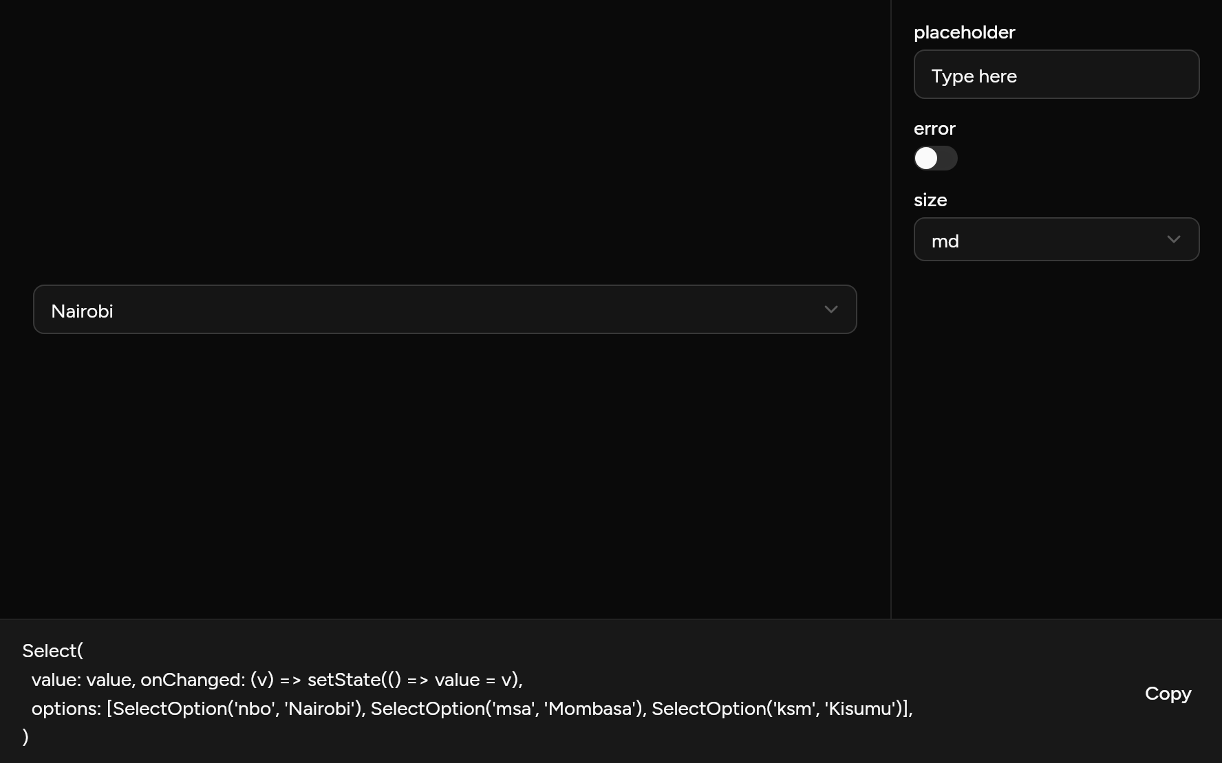 Select with controls, as it looks in an app, dark