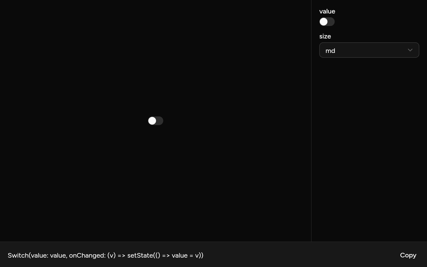 Switch with controls, as it looks in an app, dark