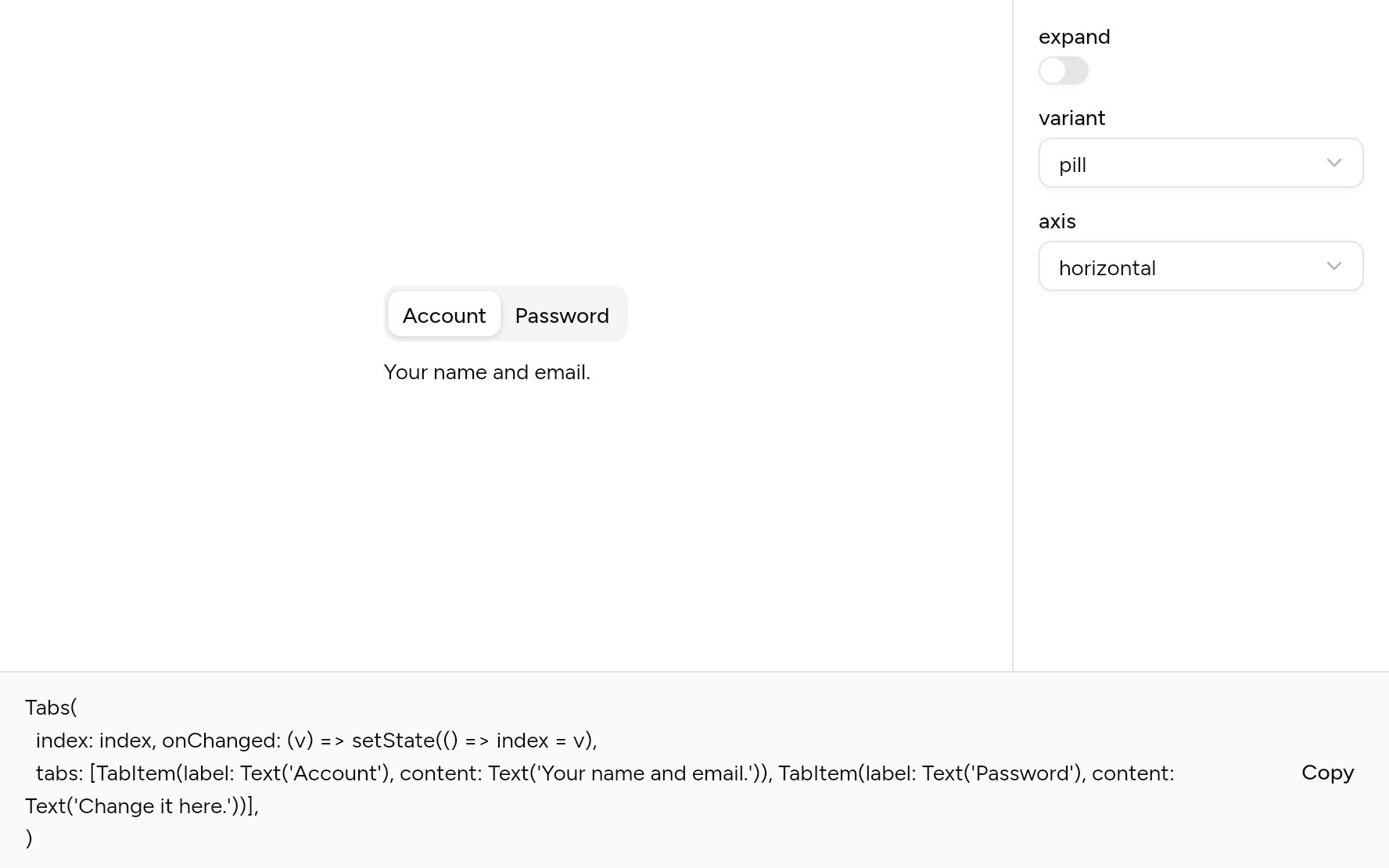 Tabs with controls, as it looks in an app