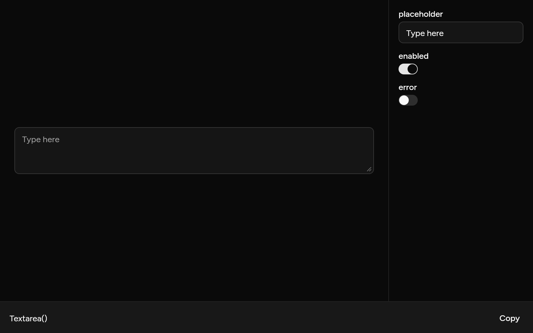 Textarea with controls, as it looks in an app, dark