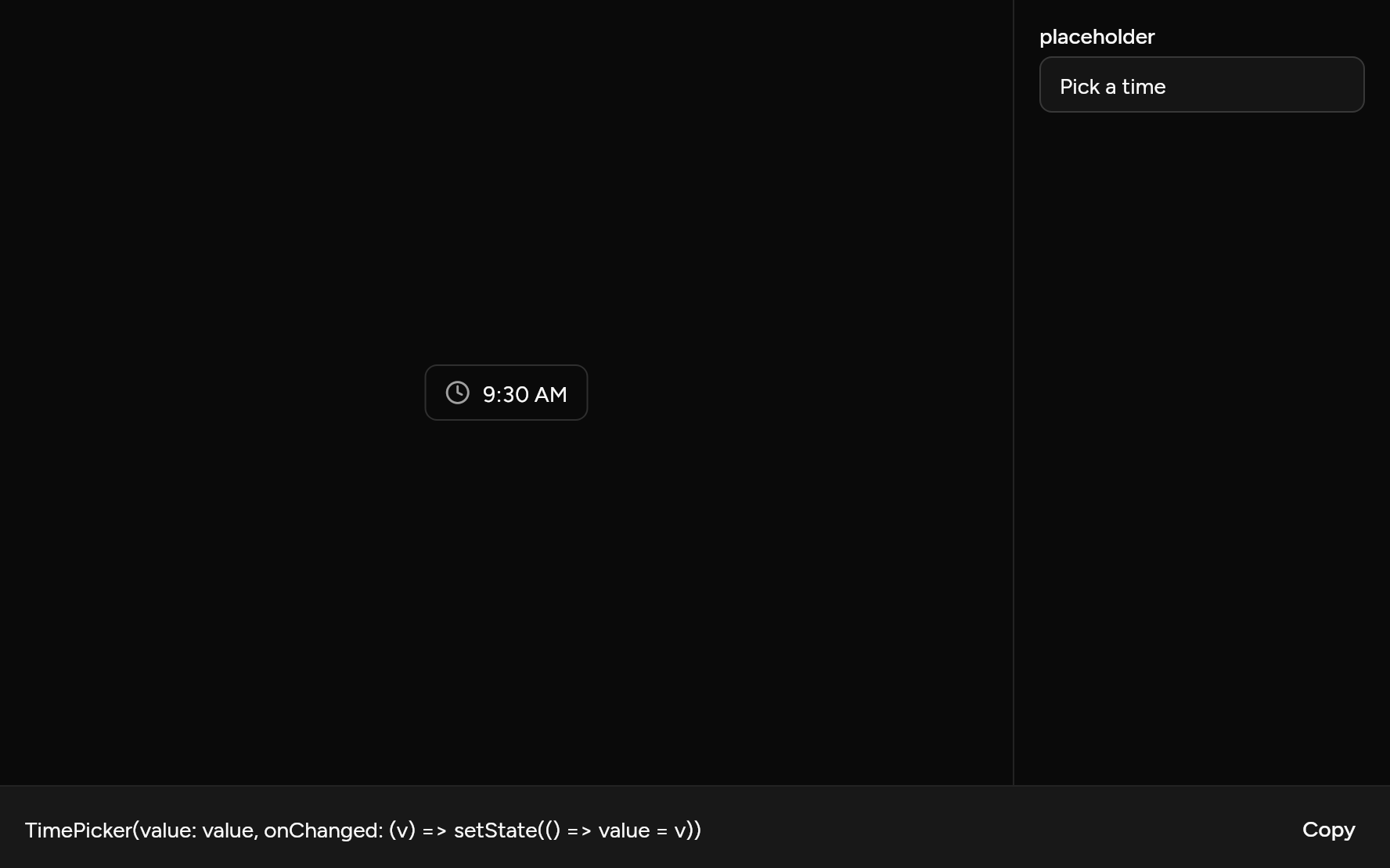 Time Picker with controls, as it looks in an app, dark