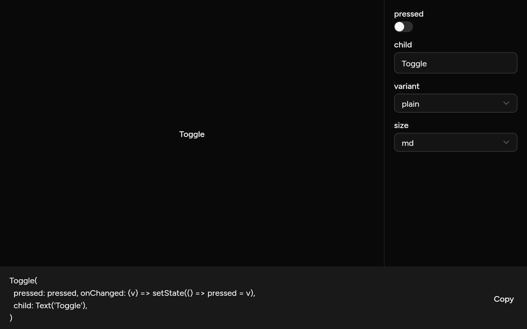 Toggle with controls, as it looks in an app, dark