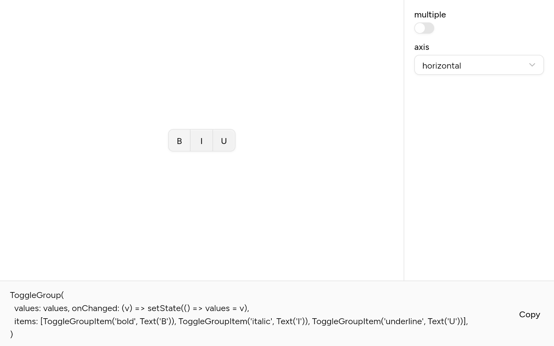 Toggle Group with controls, as it looks in an app