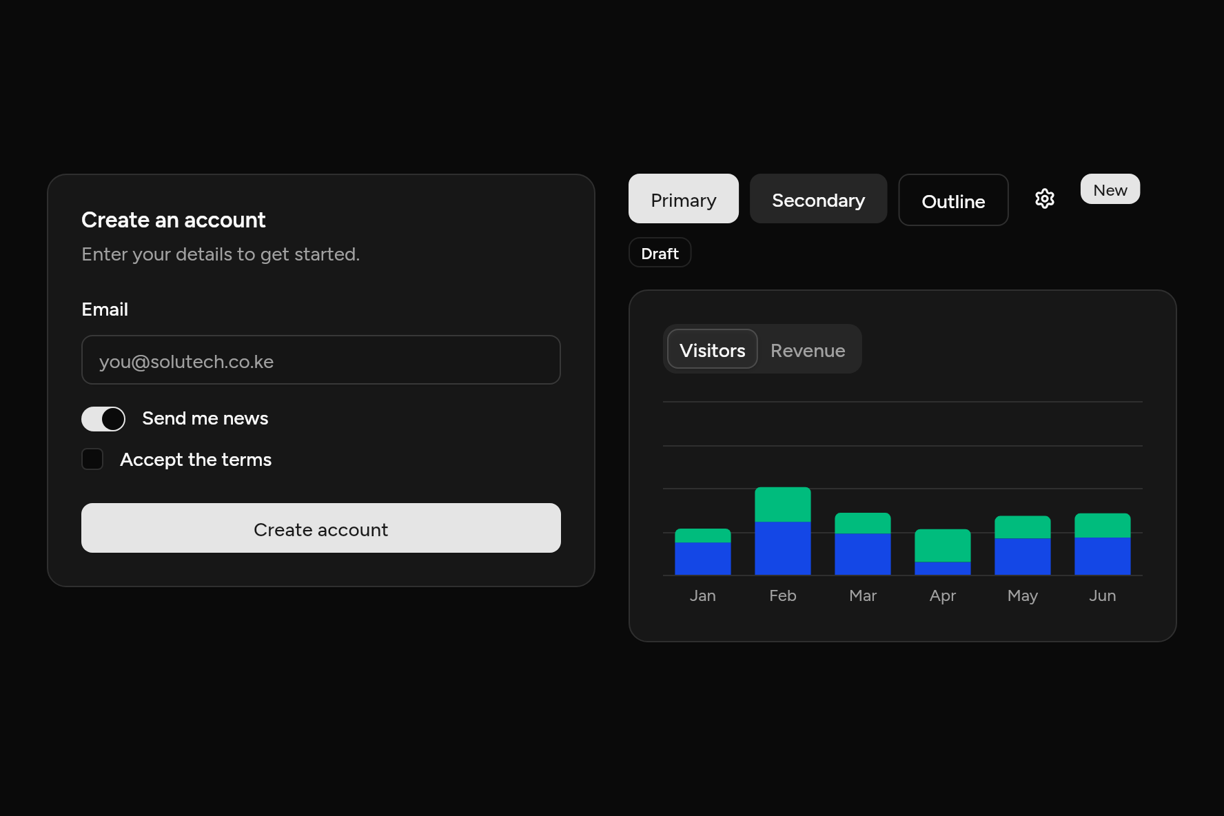 Components in the standard theme, dark